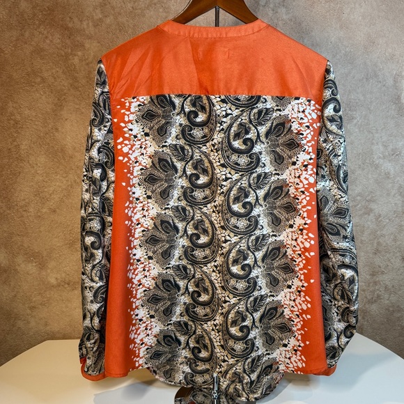 Liz Claiborne Orange & Brown Paisley Long-sleeve Top Henley Neckline Size XL - Picture 3 of 10